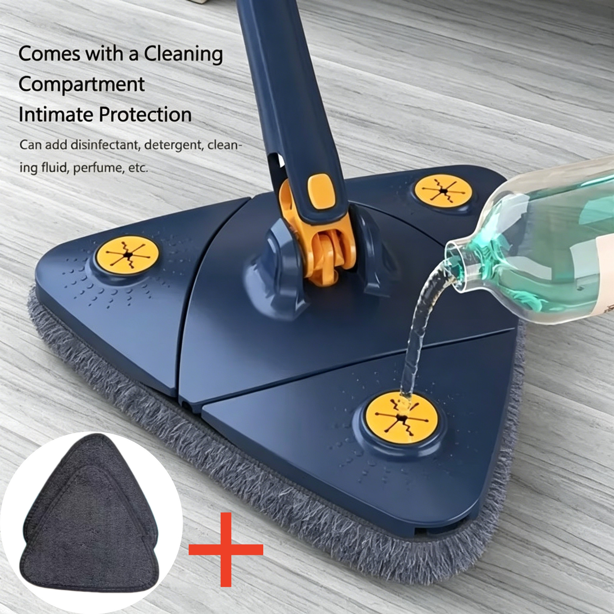 TEMU Triangle 360° Rotating Cleaning Mop, Retractable Adjustable Long Handle Wash Squeeze Mop, Wet Dry Dual Use Floor Wall Ceiling Corner Tub Tile