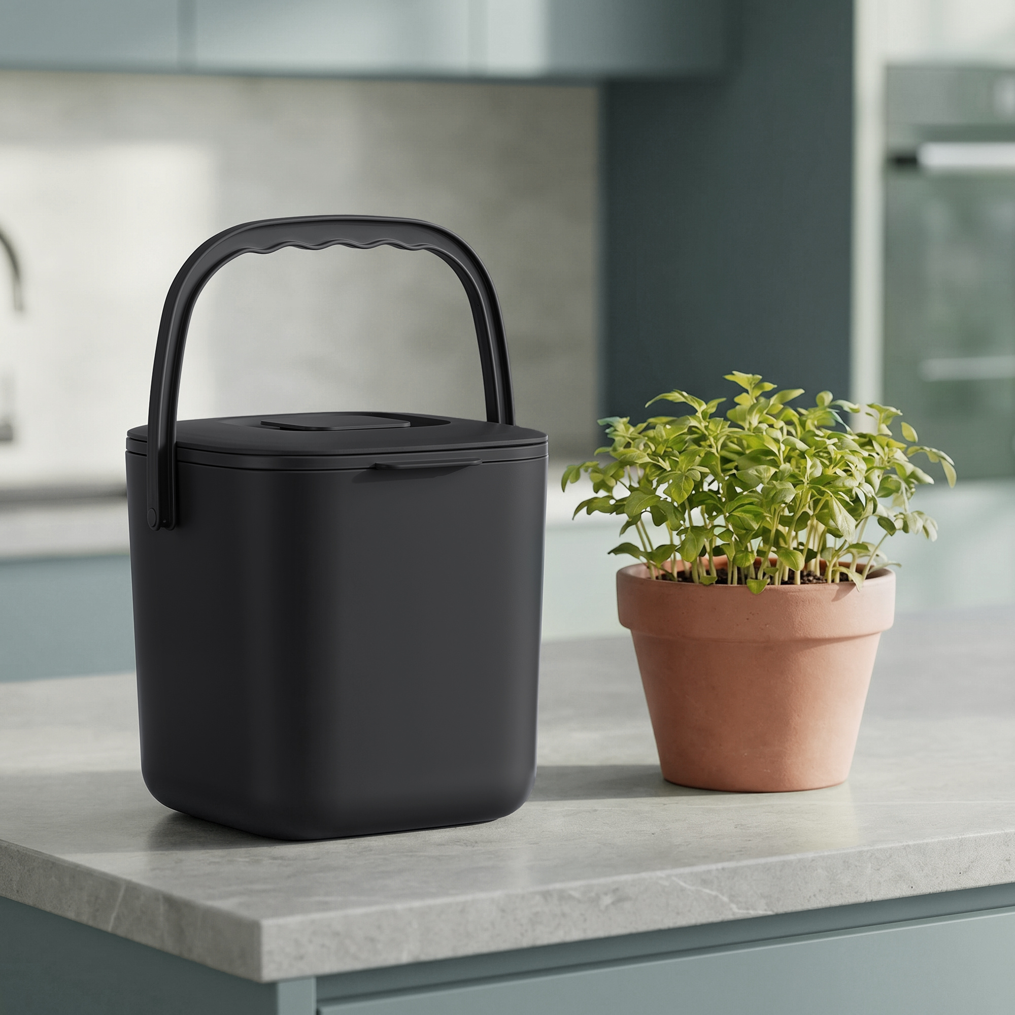 Odor-tight Compost Bin With Drainage Basket, 4 Bin For The Kitchen, 21 X 20 X 19.5 Cm