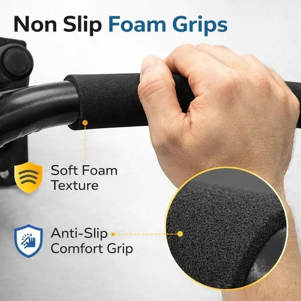 Wall Mounted Pull Up Bar with Padded Multi Grip Handles