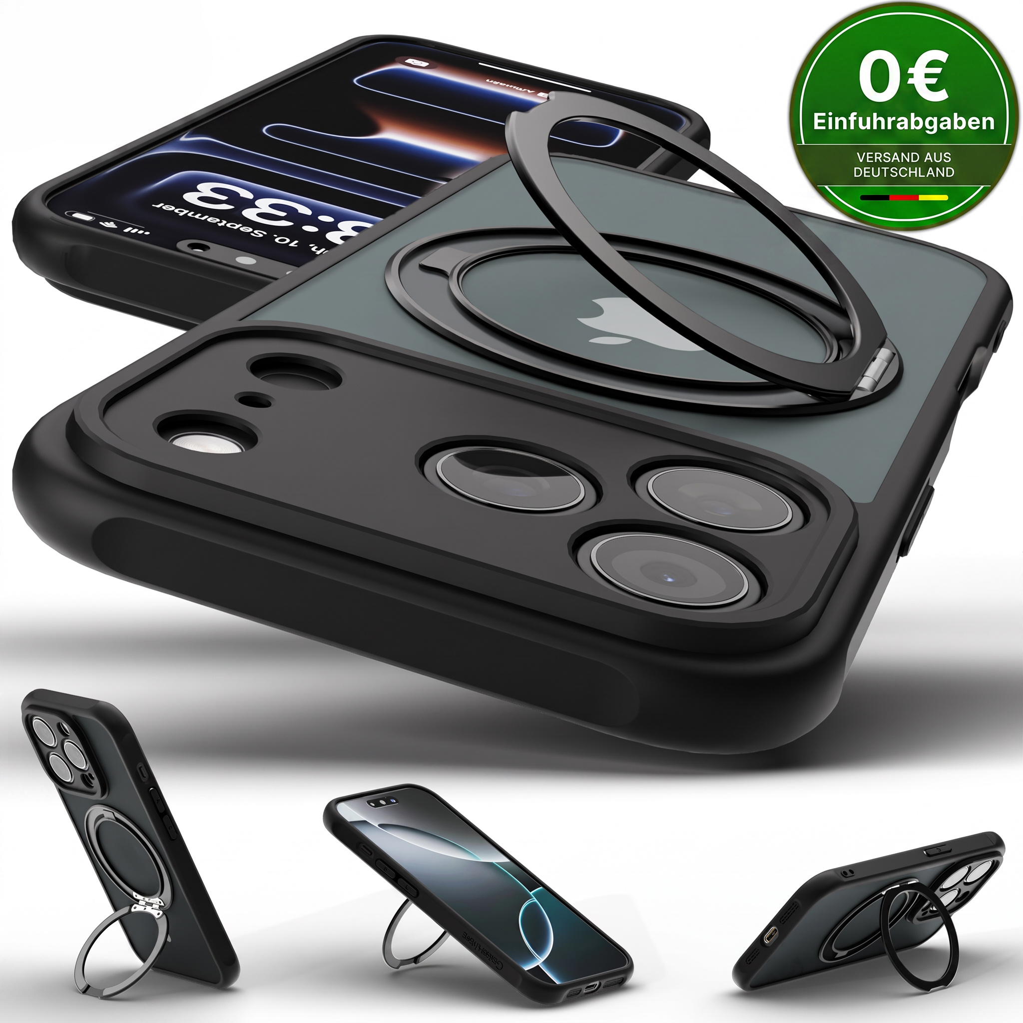 Image of Phone Case For Iphone 17 16 15 14 13 12 Pro Max Air Magnetic Case Ring Stand Magnetic Bumper Protective Case Frosted Black, Phone Case With Stand, Stand Case, Magnetic Iphone Case With Kickstand