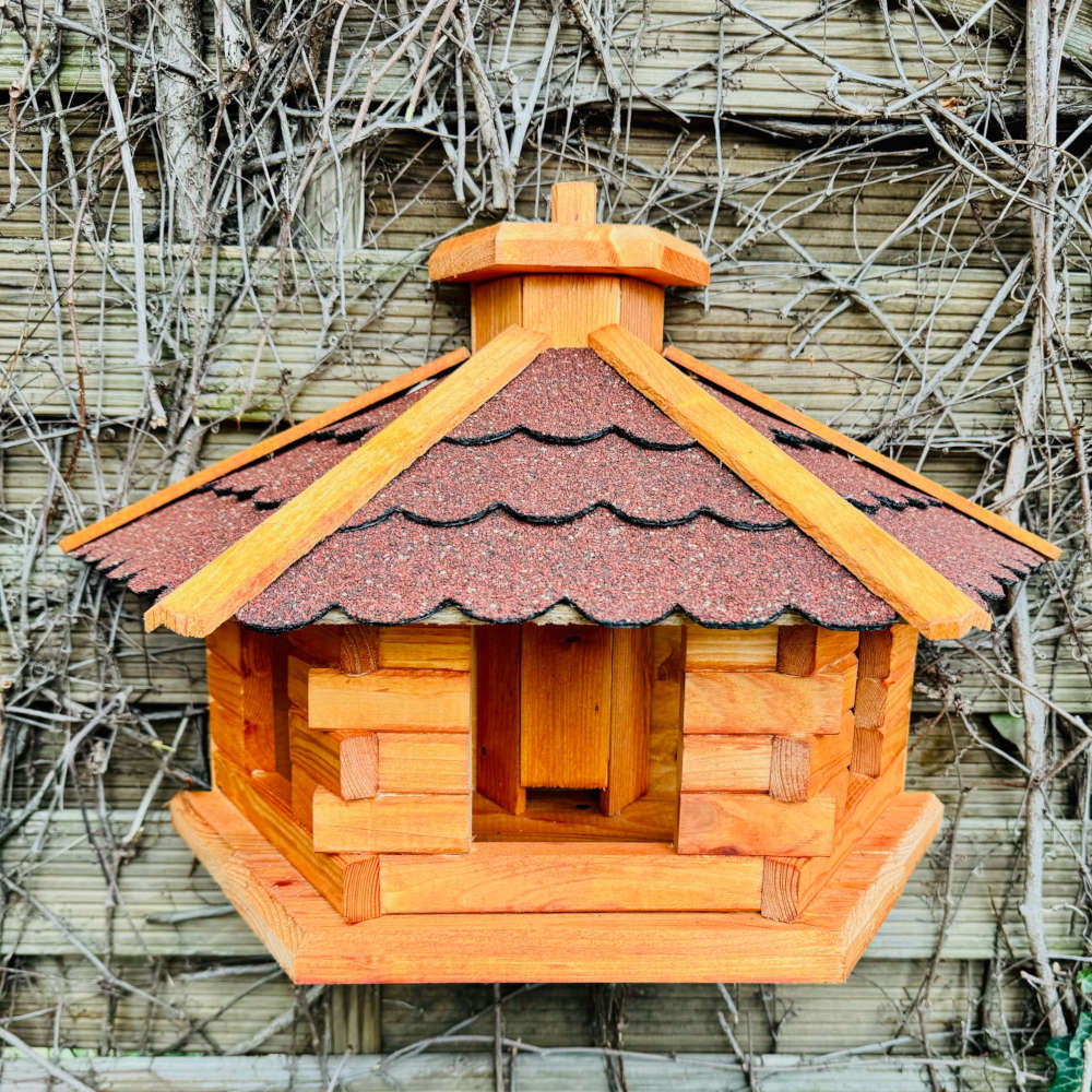 Bird Feeder Xl Birdhouse Wooden Feeding Station Hanging Brown, Red Bird Feeder Weatherproof