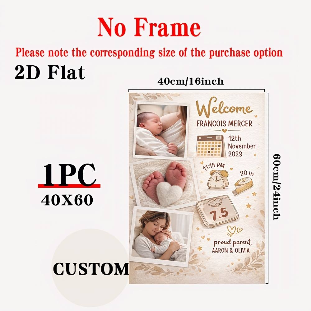 Personalized Baby Birth Information Photo Poster Framed Canvas