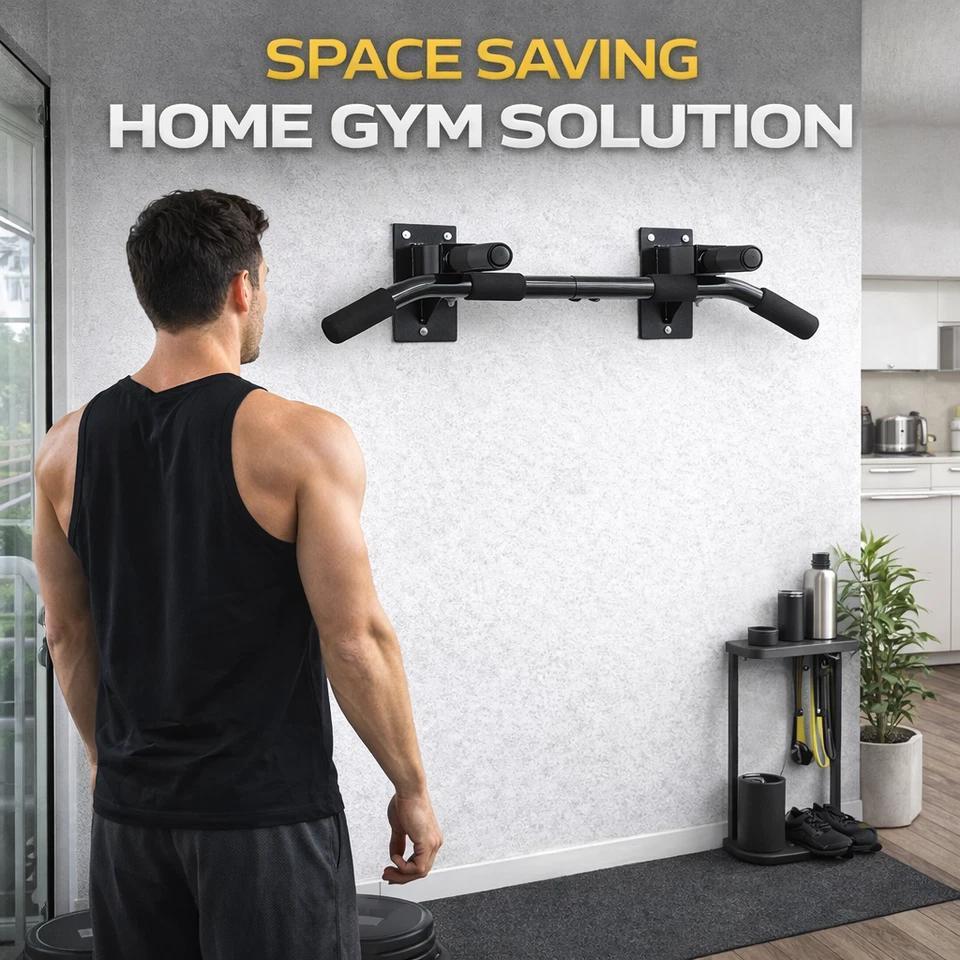 Wall Mounted Pull Up Bar with Padded Multi Grip Handles