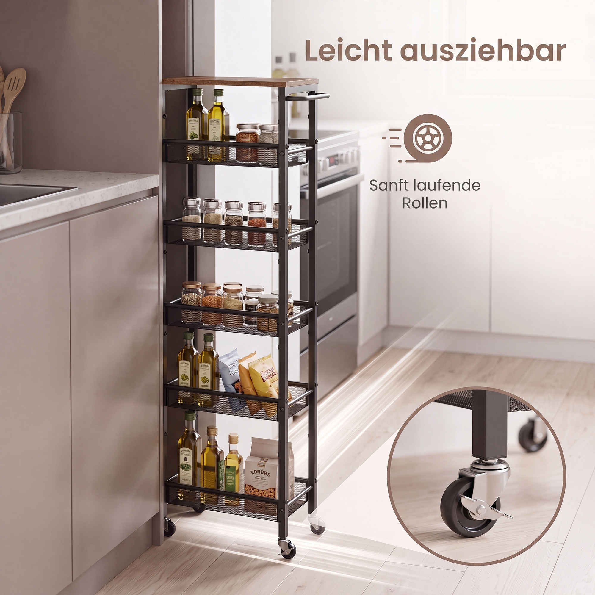 Image of Utility Cart, Serving Cart With 6 Shelves, Narrow Niche Shelf On Wheels, For Kitchen, Bathroom, Living Room, Steel, Handle, 15-22cm X 45.4 X 131.4 Cm, .