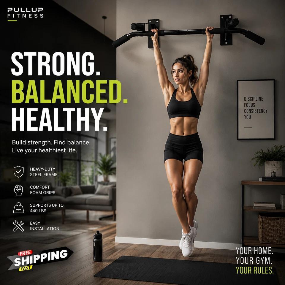 Wall Mounted Pull Up Bar with Padded Multi Grip Handles