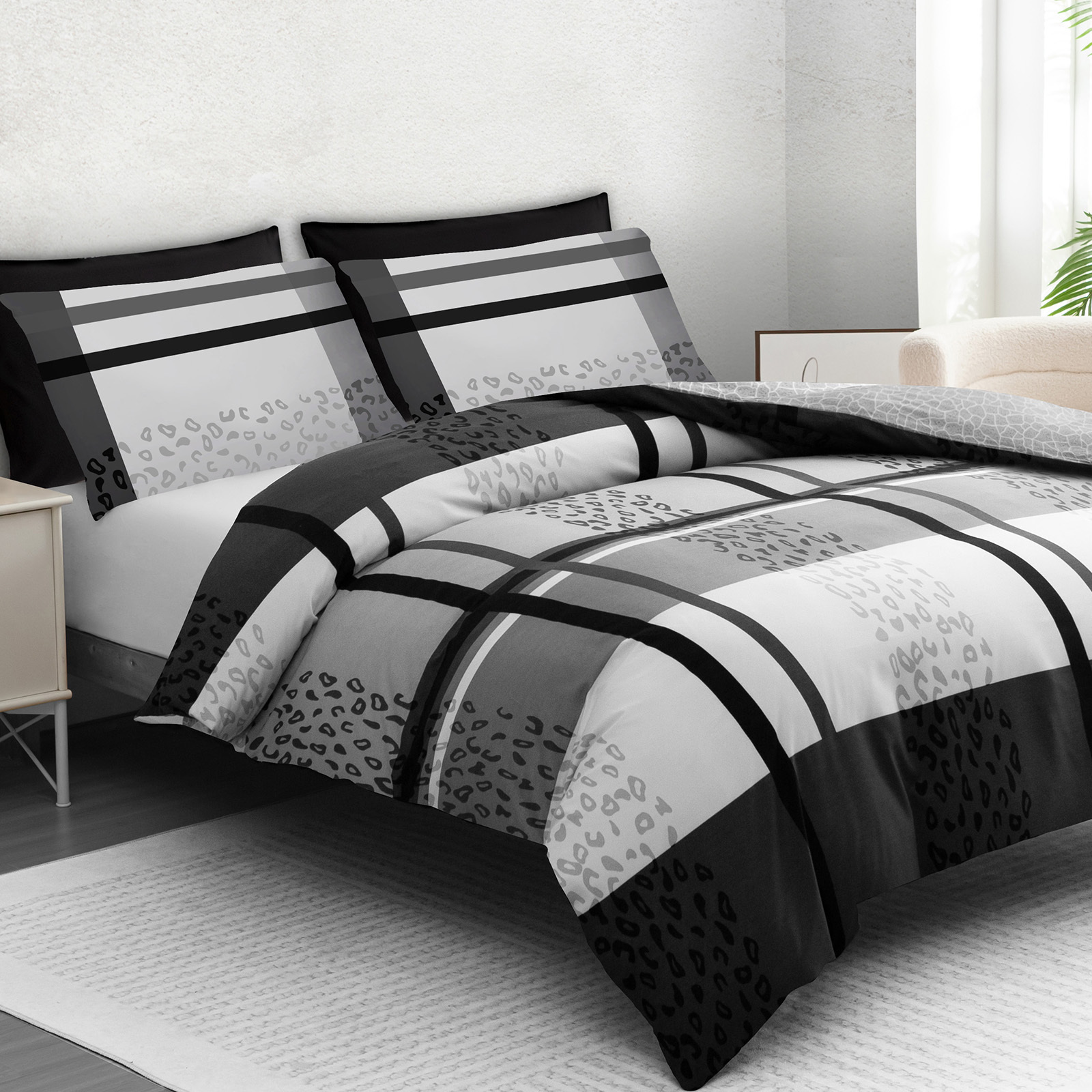 TEMU 3pcs Luxury Printed Duvet Cover Set With Matching Pillowcases – Reversible, Ultra Soft & Breathable Premium Microfiber Bedding With Zipper