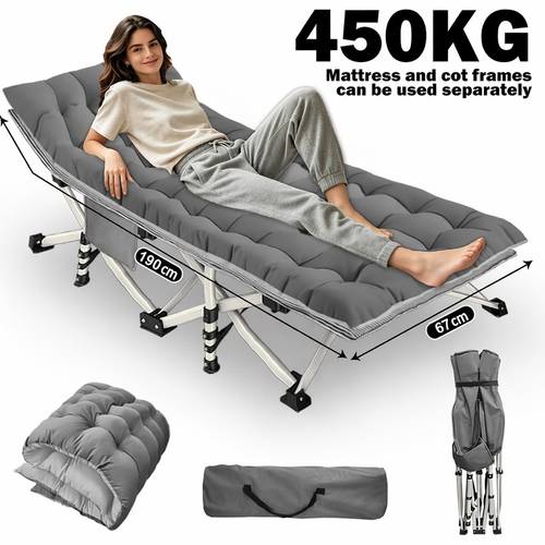 item picture heavy duty widened folding camping bed with comfortable mattress with a load capacity of 300kg 400kg portable oversized bed suitable for outdoor use travel family guests and indoor applications
