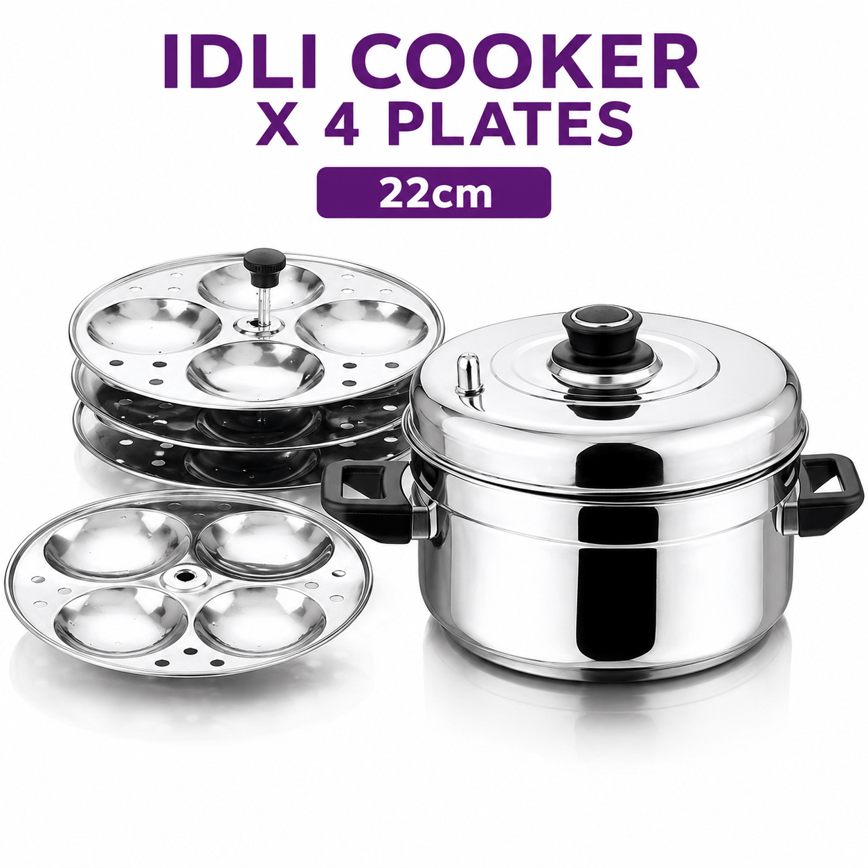 TEMU 22cm Stainless Steel Idli Cooker With 4 Idli Plates Steamer Pot
