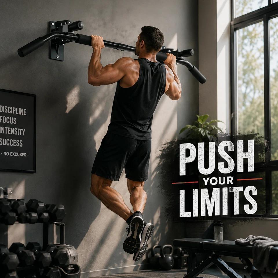 Wall Mounted Pull Up Bar with Padded Multi Grip Handles