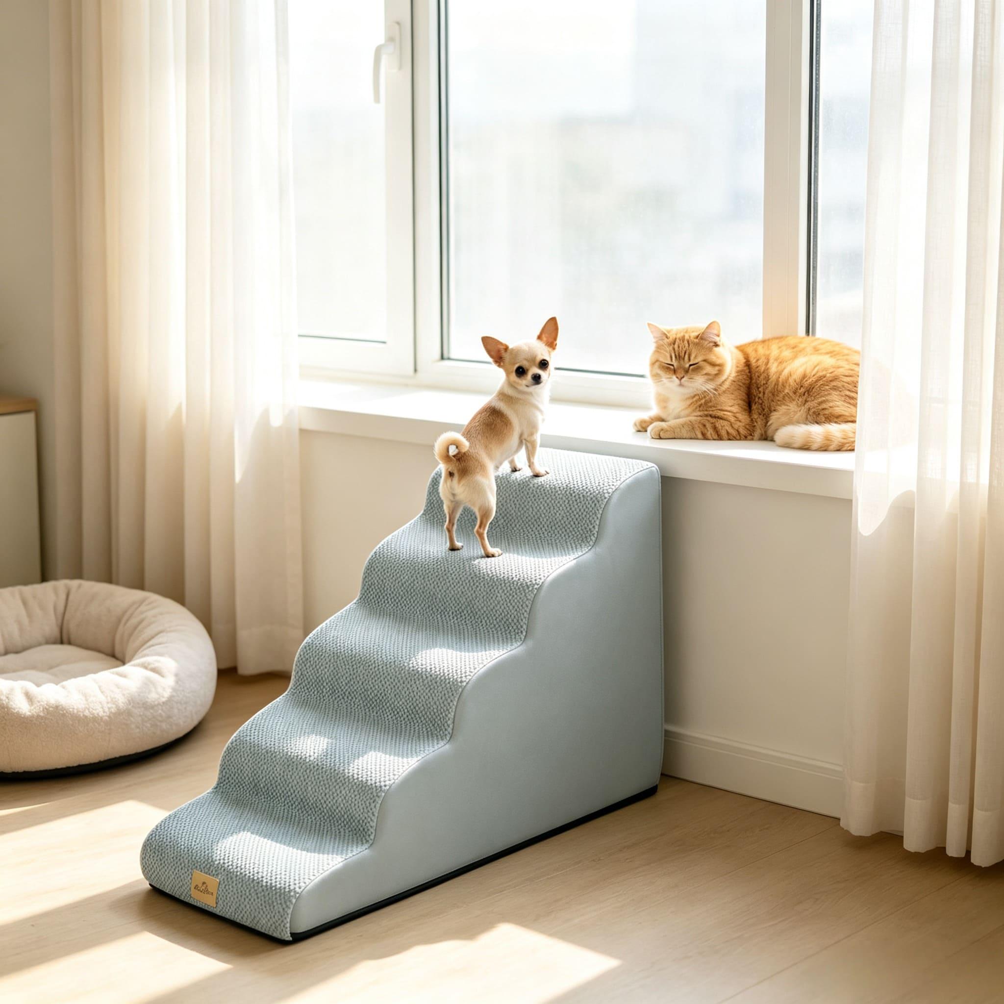 TEMU Hundetreppe für hohe Betten, Sofa, 5-stufige Haustier Rampe mit sanftem Gefälle, rutschfeste Schaumstoffstufen für kleine Hunde, ältere Hunde,
