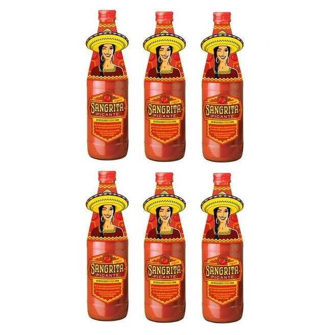 Image of 6 Bottles Of Sangrita Picante 0.5l Spicy Tomato Juice Drink, Red, Fiery, Hot
