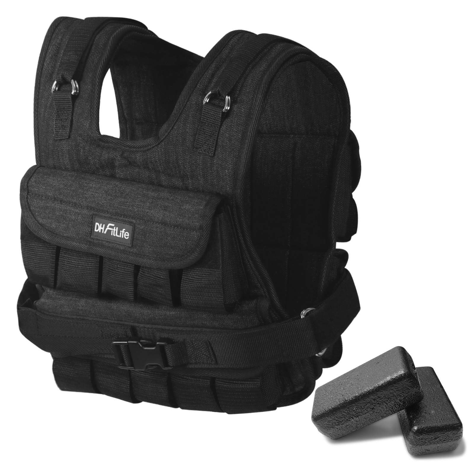 Image of 20kg Adjustable Weight Vest With 20 Removable Metal Weights, Training Vest For Strength Training, Fitness And Crossfit