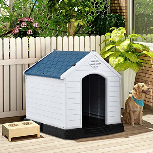 Image of Plastic Dog Kennel For Indoor And Outdoor Use, Dog House With Ventilation System And Fastening Device, Stable And Scratch-resistant, With Raised Base