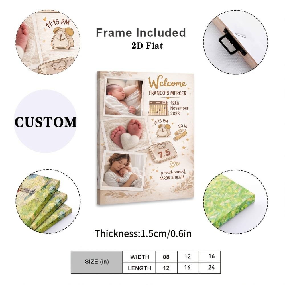 Personalized Baby Birth Information Photo Poster Framed Canvas