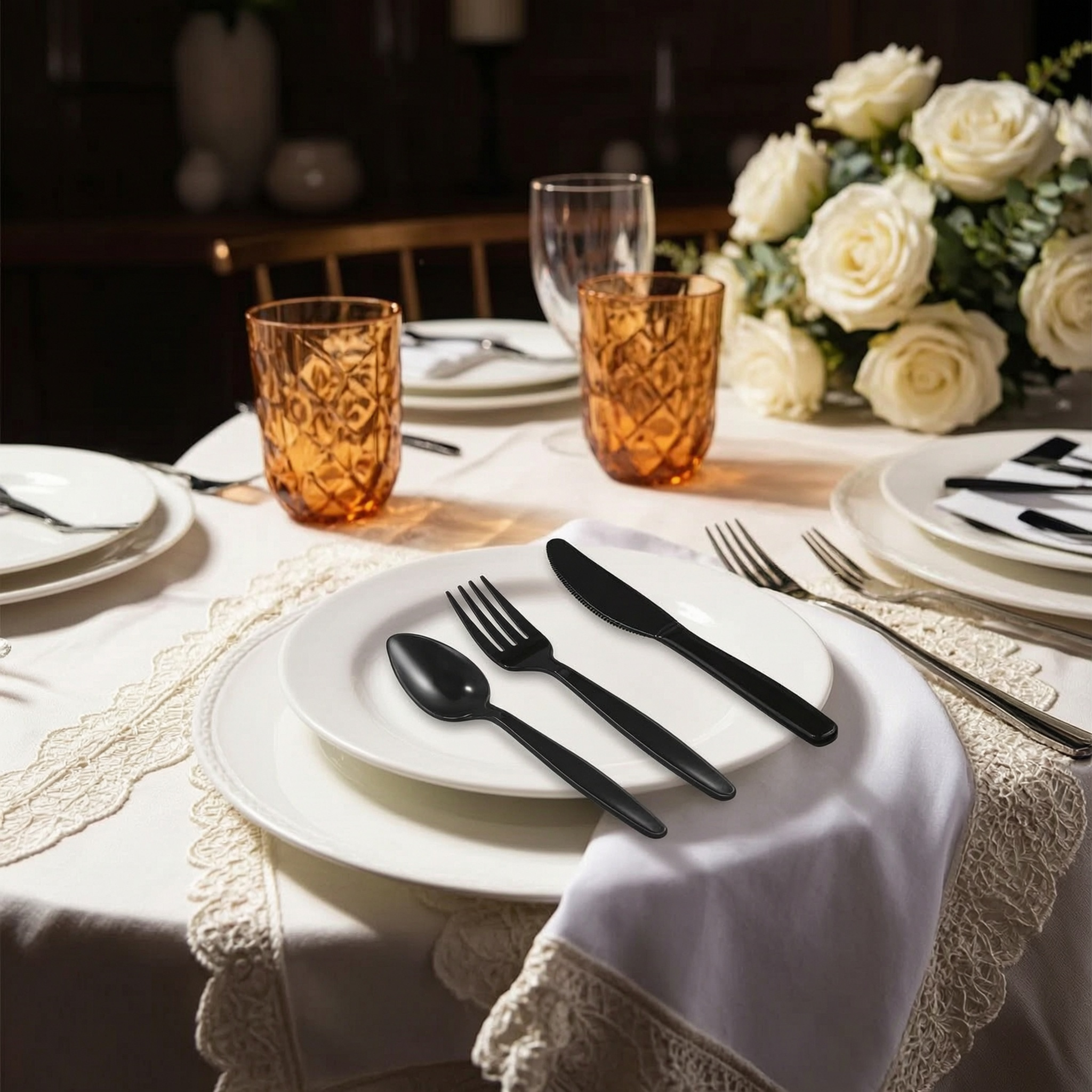 100-set Plastic Cutlery Set - Heavy Duty Plastic Utensils (100 Knives, 100 Forks, 100 Spoons, 200 Fruit Forks), Flatware For Weddings, Parties, Bbqs