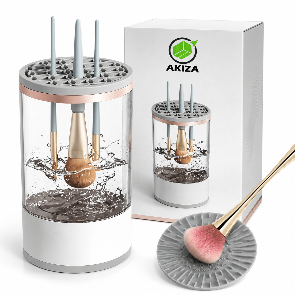 TEMU Pulitore per Pennelli da Trucco con Contenitore per Lavaggio e Asciugatura Porta Pennelli Accessori Make Up AKIZA