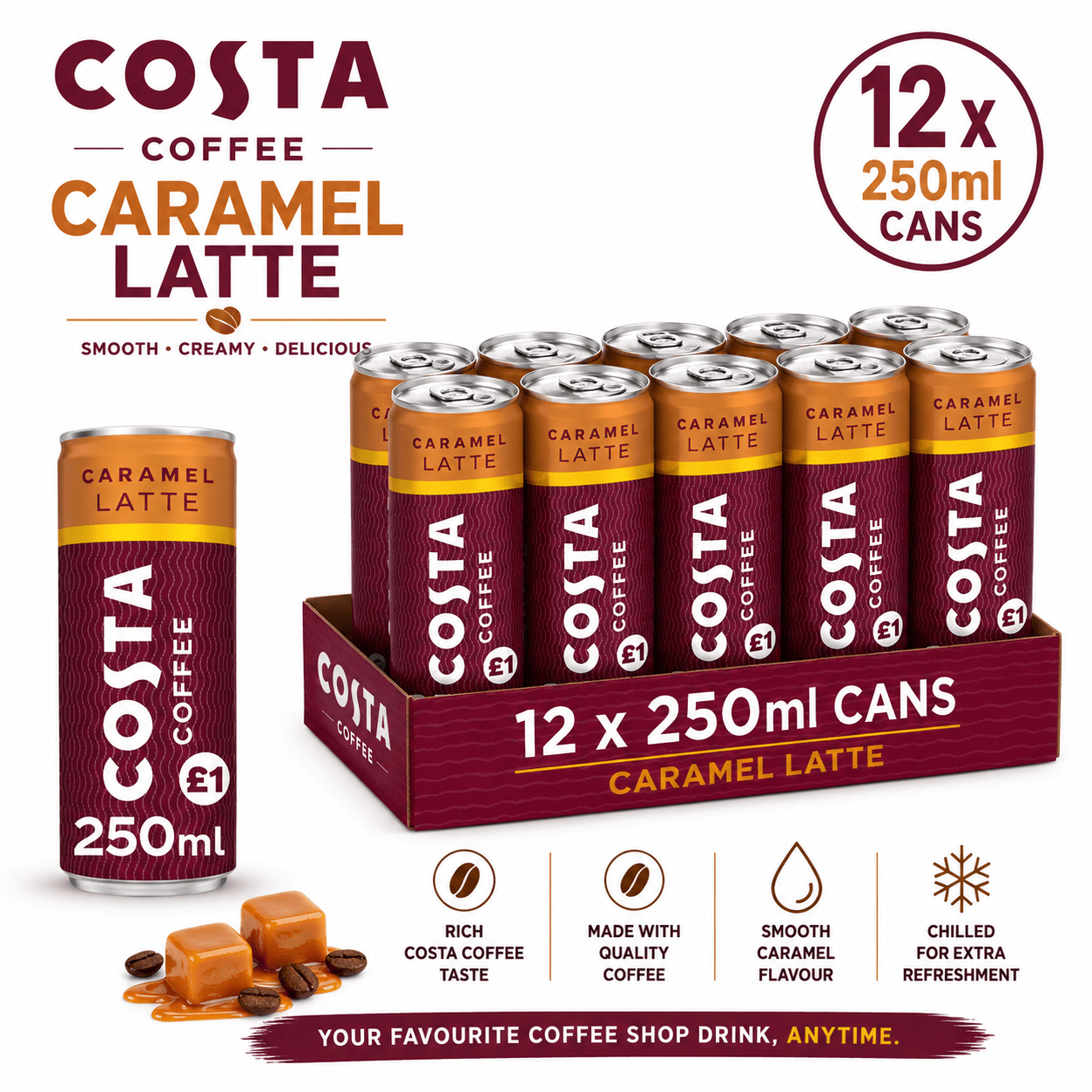 TEMU Costa Latte Caramel Pack Of 12x250ml