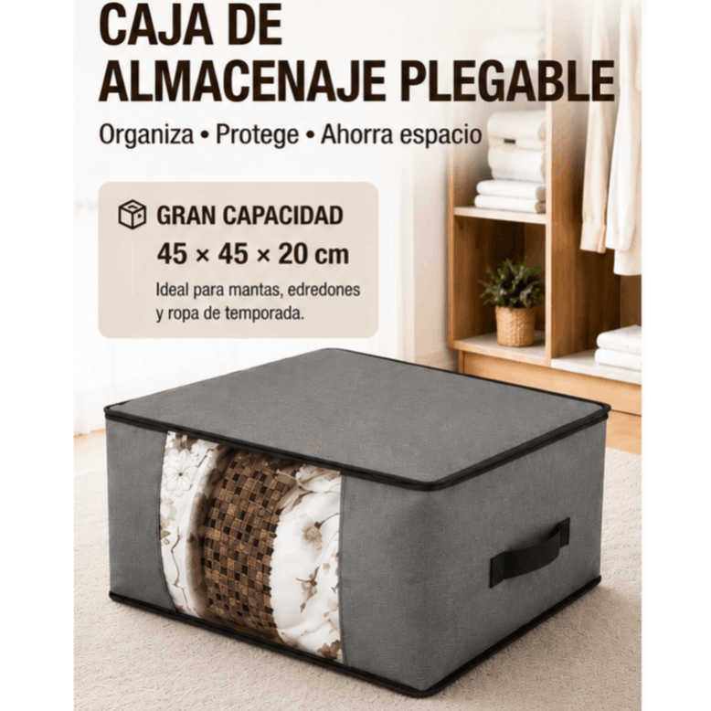 TEMU de Almacenamiento Plegable de Tela con Ventana Transparente, Organizador para Ropa, Mantas y Edredones con Reforzadas