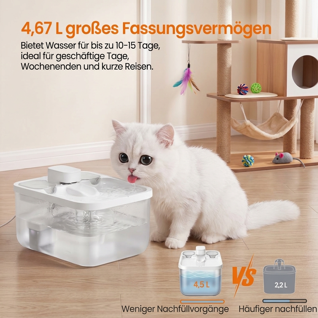 Cat Fountain With Filters And Sponge, 4.5 L Drinking Fountain For Cats, Quiet Pet Fountain With Filters And Sponge, Water Level, Pet Supplies.