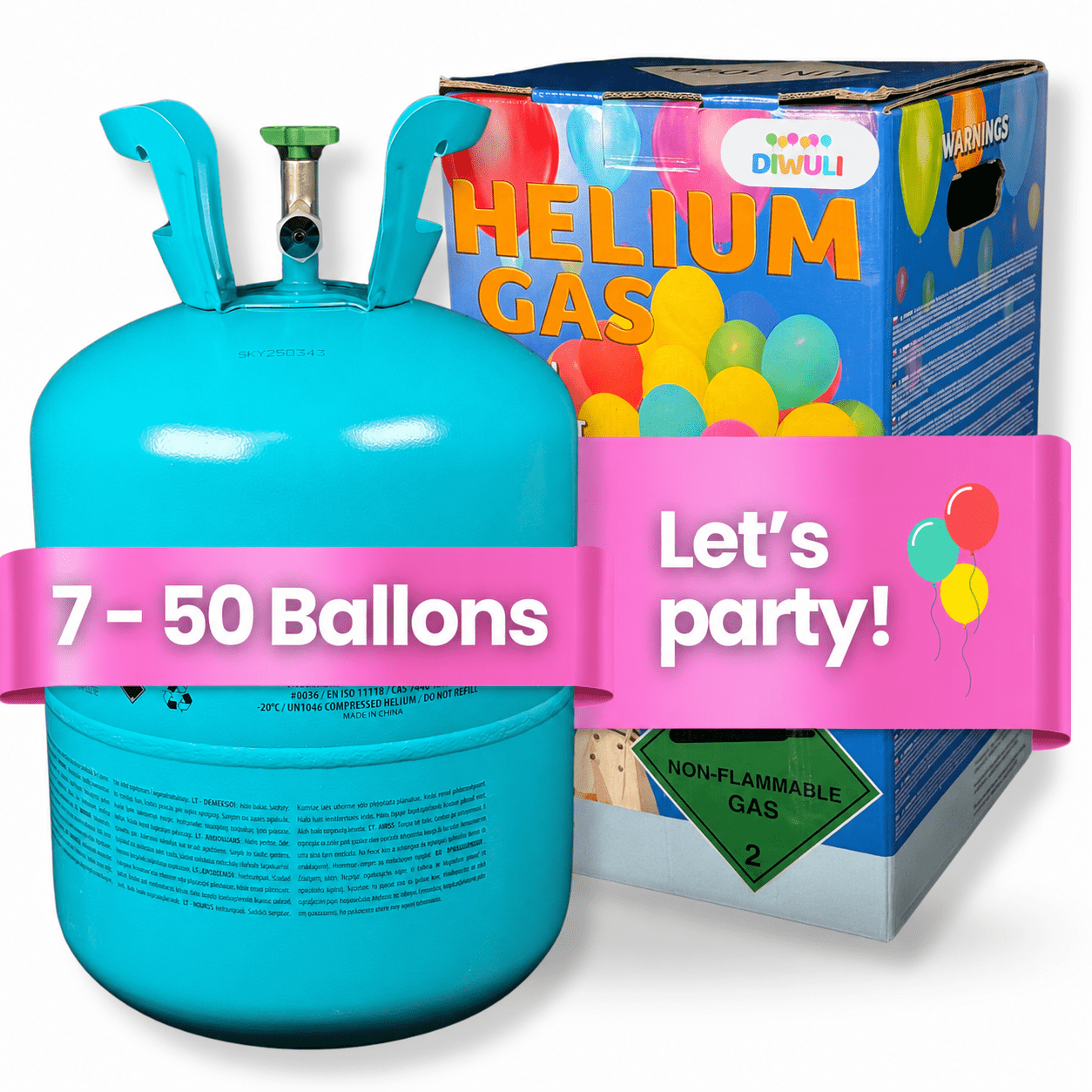 Image of Diwuli Balloon Helium Gas For 7 - 50 Balloons - Gas Cylinder For Birthday, Wedding, Party, Filled In Eu