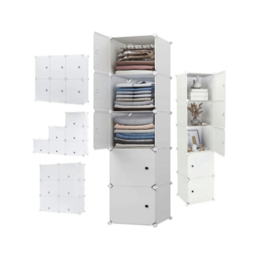 Image of Modular Wardrobe Cabinet Shelf Furniture Closet White Spacious Large