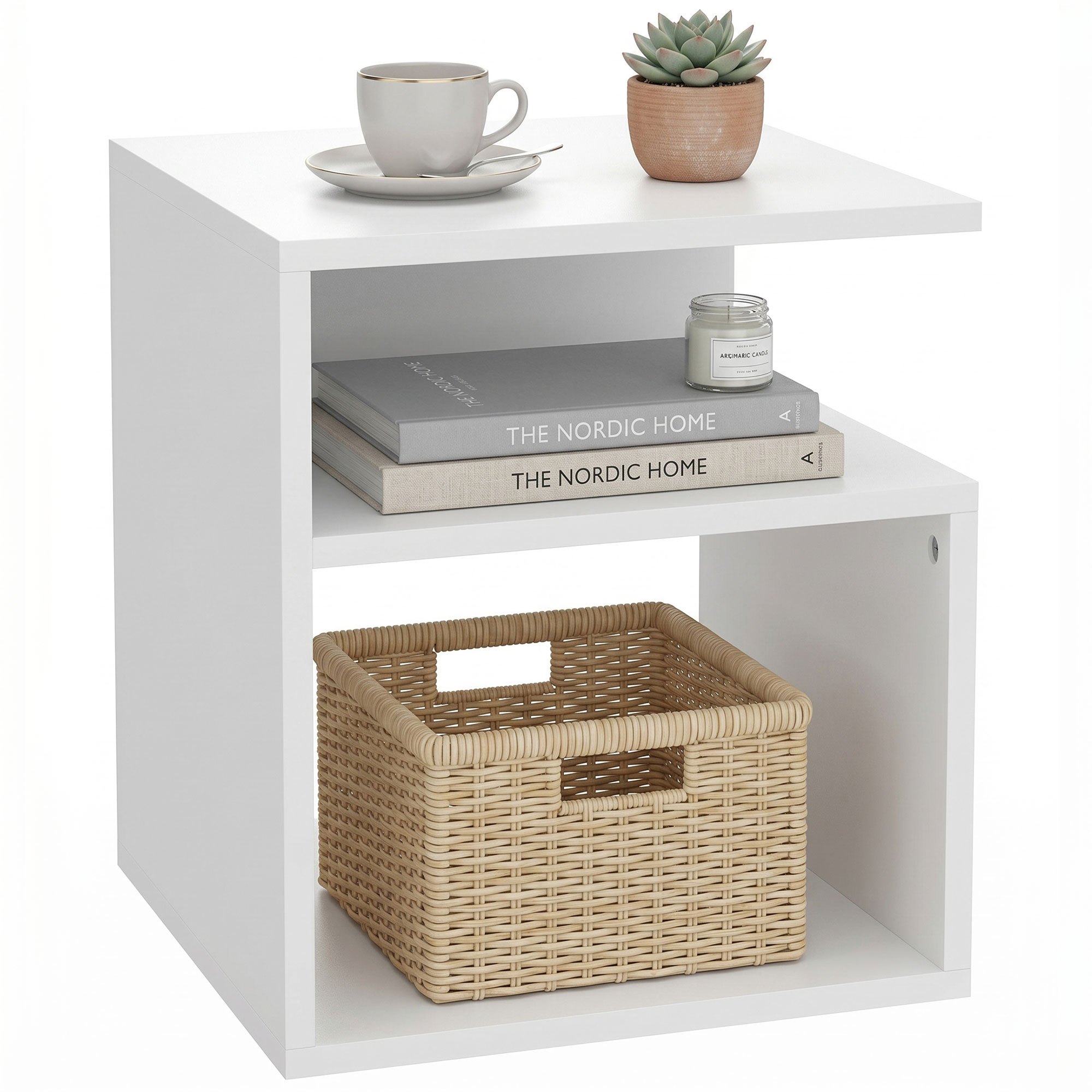 TEMU HOMCOM Table d'Appoint, Table Basse Moderne 3 Niveaux avec Étagères Ouvertes, pour Salon, Chambre ou Bureau, 35 x 35 x 41,5 cm, Blanc