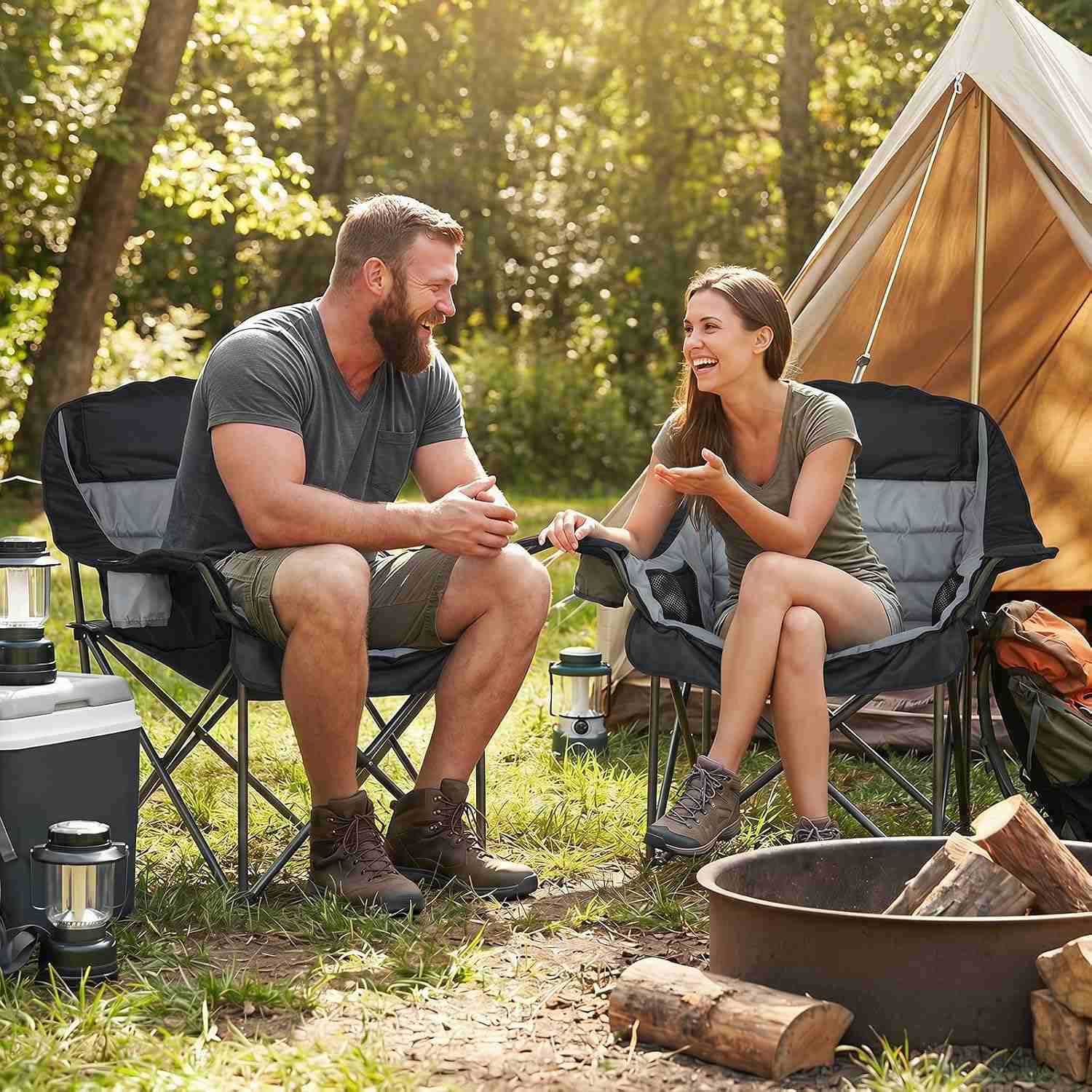 Image of Oversized Camping Chair, Folding Upholstered Oxford Chair With Side Pockets & Cup Holder, 225 Kg Heavy-duty Metal Lawn Seating With Carrying Bag For Outdoor Sports, Beach, Fishing