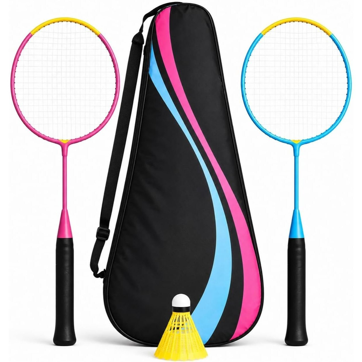 Image of Tk Badminton Set With 2 Rackets, Badminton Ball & Carrying Bag - Feather Ball Set For Adults & Children - Pro Badminton Rackets For Garden, Beach & Leisure