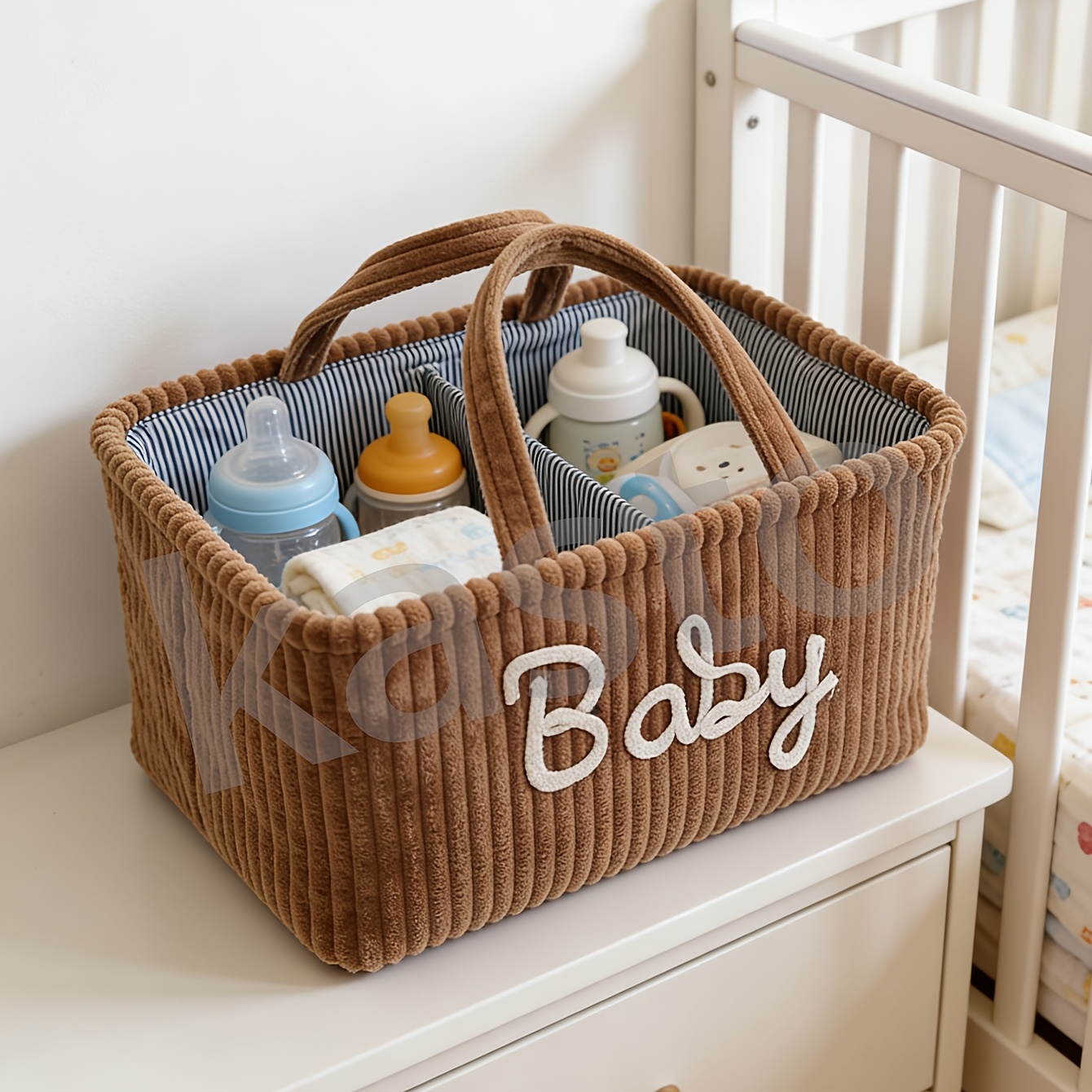 Vintage Brown Diaper Storage Basket with Comfortable Handle Design