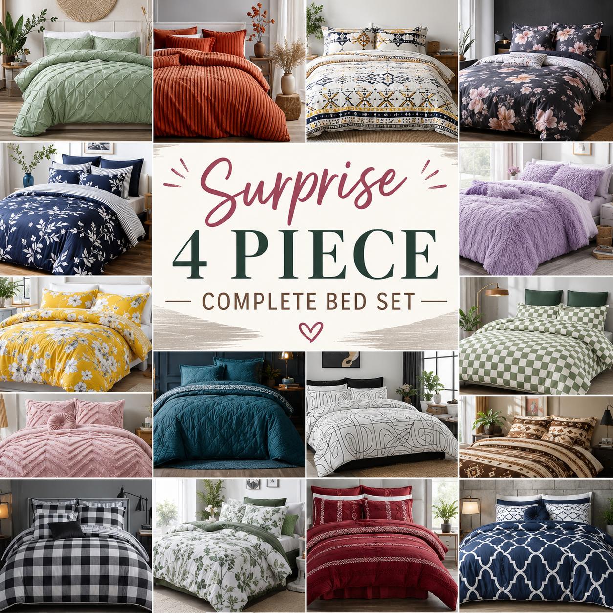 TEMU Surprise 4 Piece Bedding Set Complete Duvet Cover Set With Fitted Sheet & Pillow Cases Uk