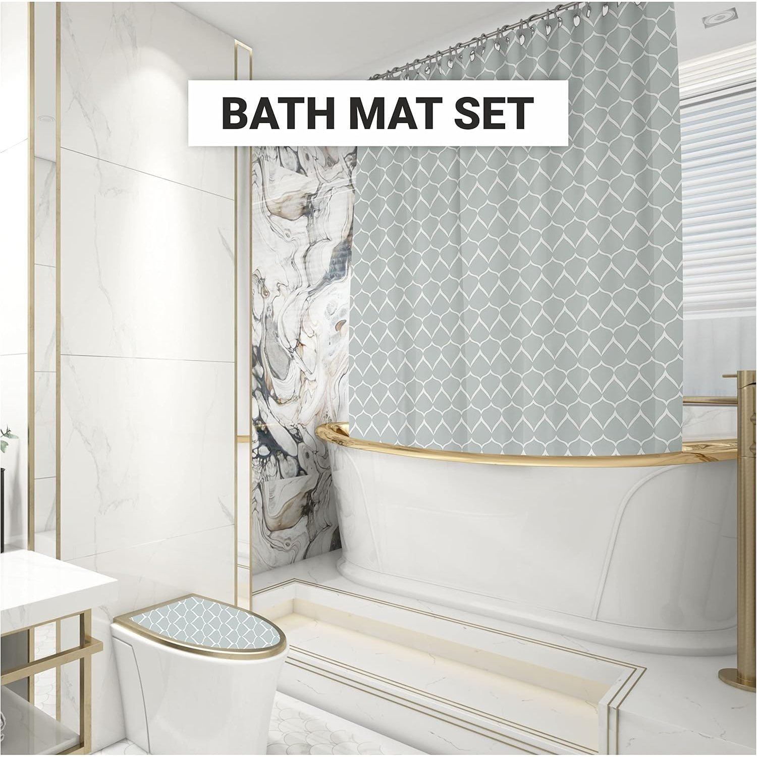 Orga Polyester Shower Curtain and Carpet Set (4 Pieces)
