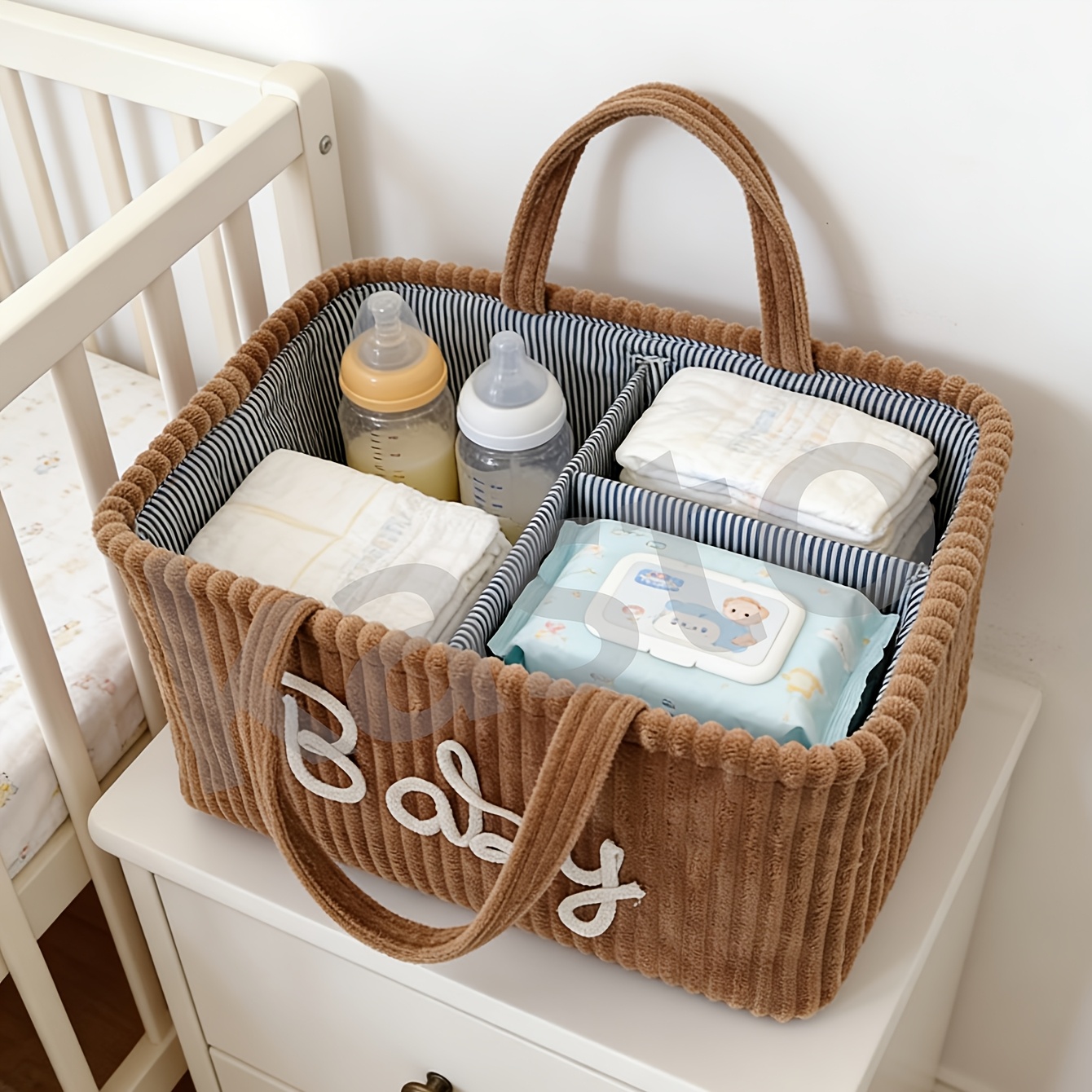 Vintage Brown Diaper Storage Basket with Comfortable Handle Design