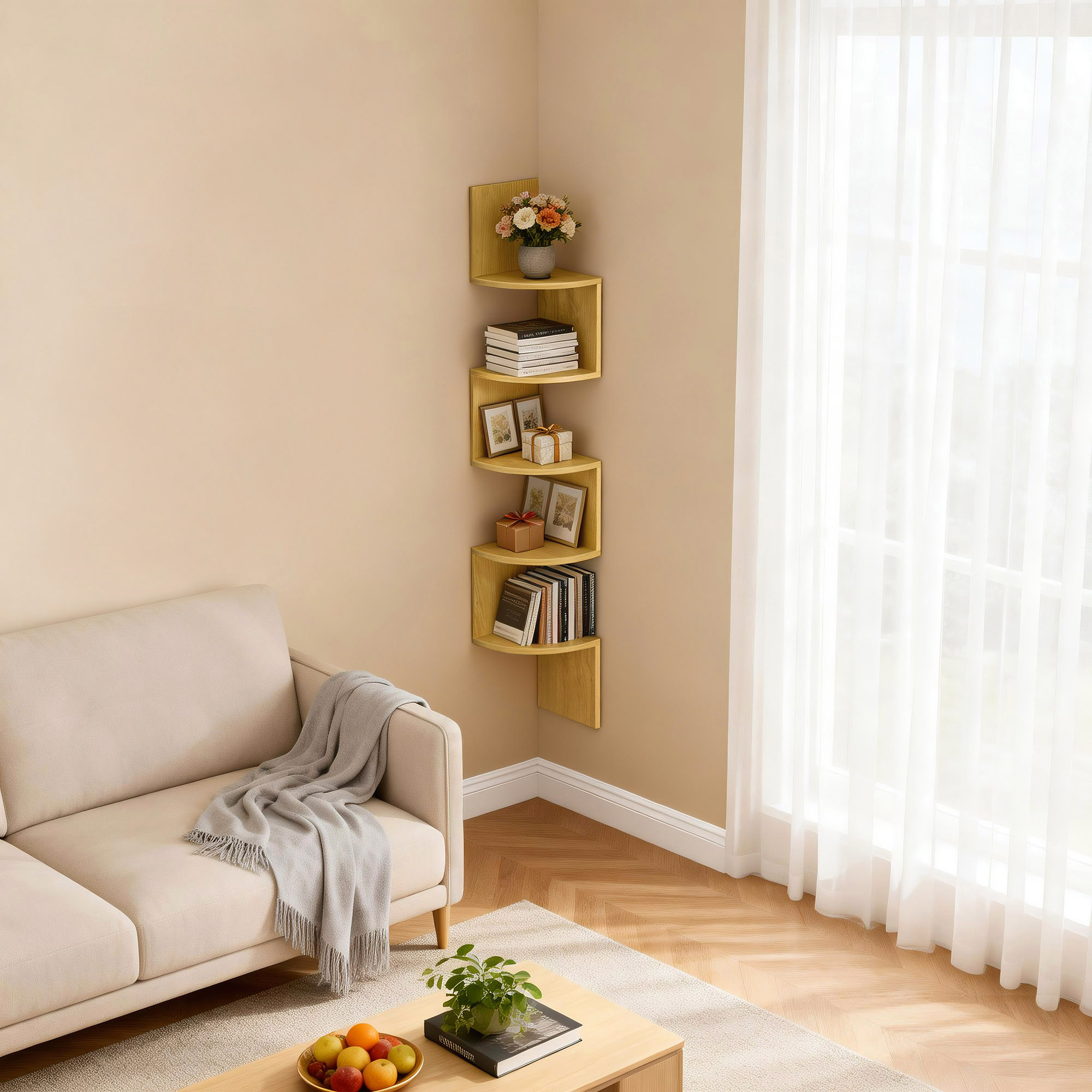 TEMU Mensole da Parete, Scaffale Angolare a 5 Ripiani, ad , Scaffale per Piante, Camera da Letto, Soggiorno, Bagno