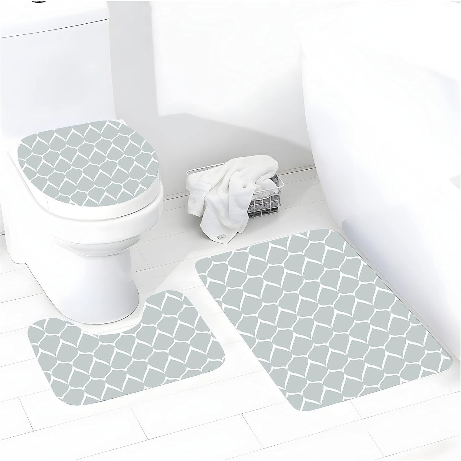 Orga Polyester Shower Curtain and Carpet Set (4 Pieces)