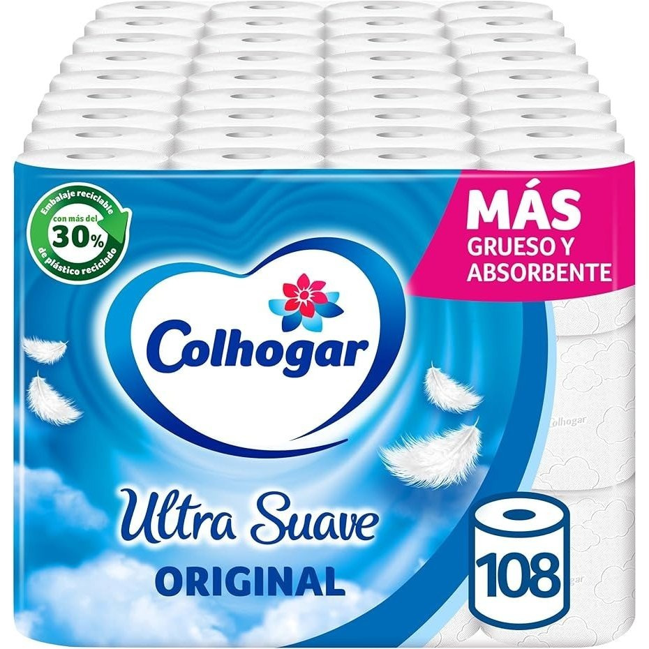 TEMU Colhogar X108 Original Ultrasuave - Papel Higiénico de 2 Capas - 9 Paquetes de 12 Rollos, Sin Perfume