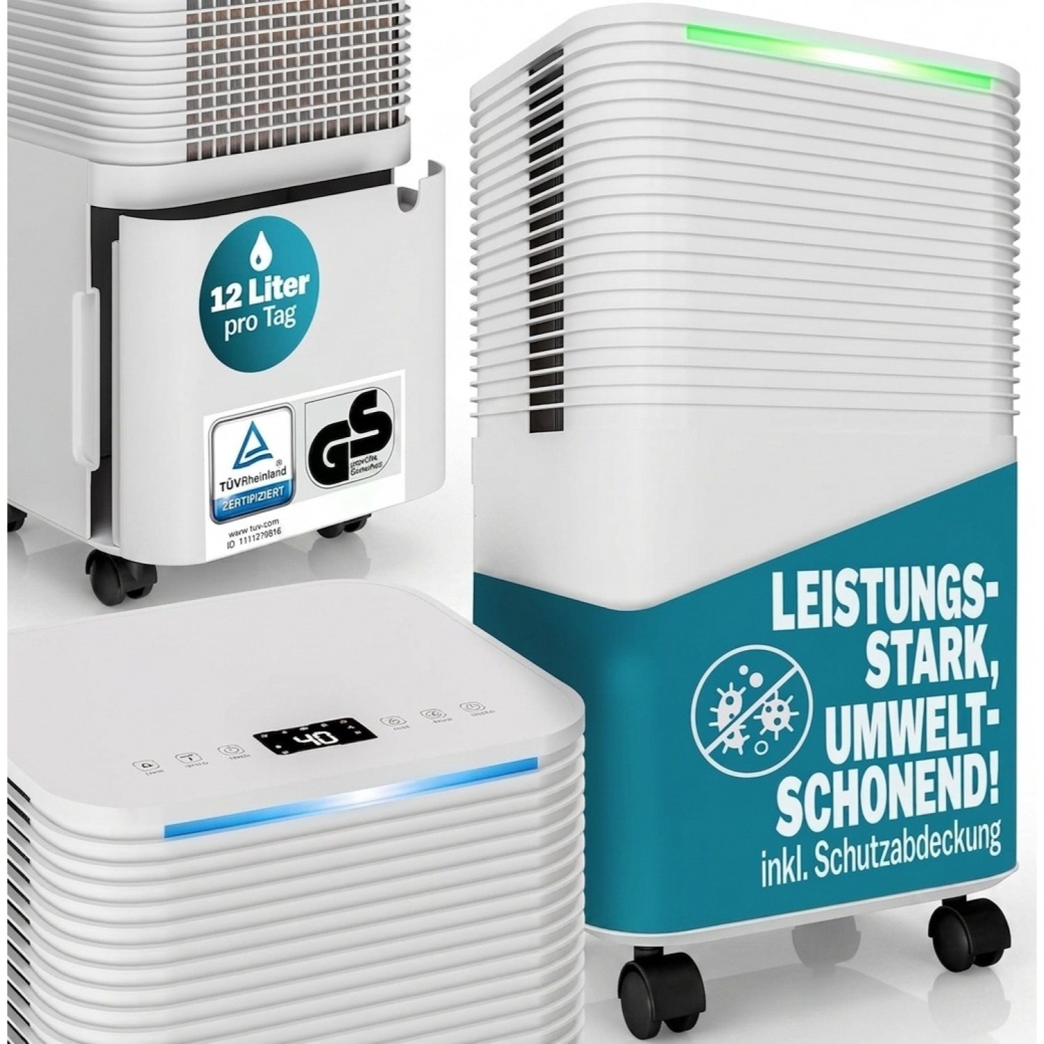 Image of Electric Dehumidifier For 15-20m², 12l/day, Led Display, 24-hour Timer, Room Dehumidifier For Bathroom, Apartment, For Allergy Sufferers.