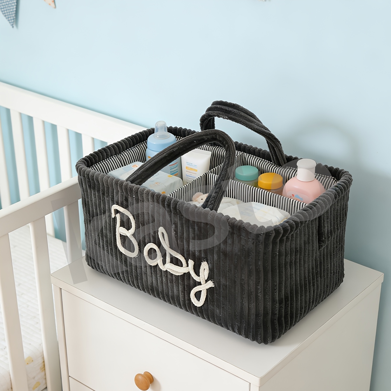 Vintage Brown Diaper Storage Basket with Comfortable Handle Design