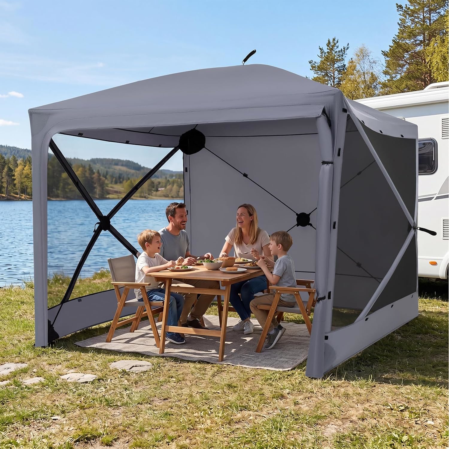 240 Cm X 240 Cm Pop Up , 4-sided Instant Setup Screen House W/ A Zippered Door, 2 Removable Privacy Cloths, Portable Outdoor Canopy Shelter W/ Carry Bag For Camping Party Backyard