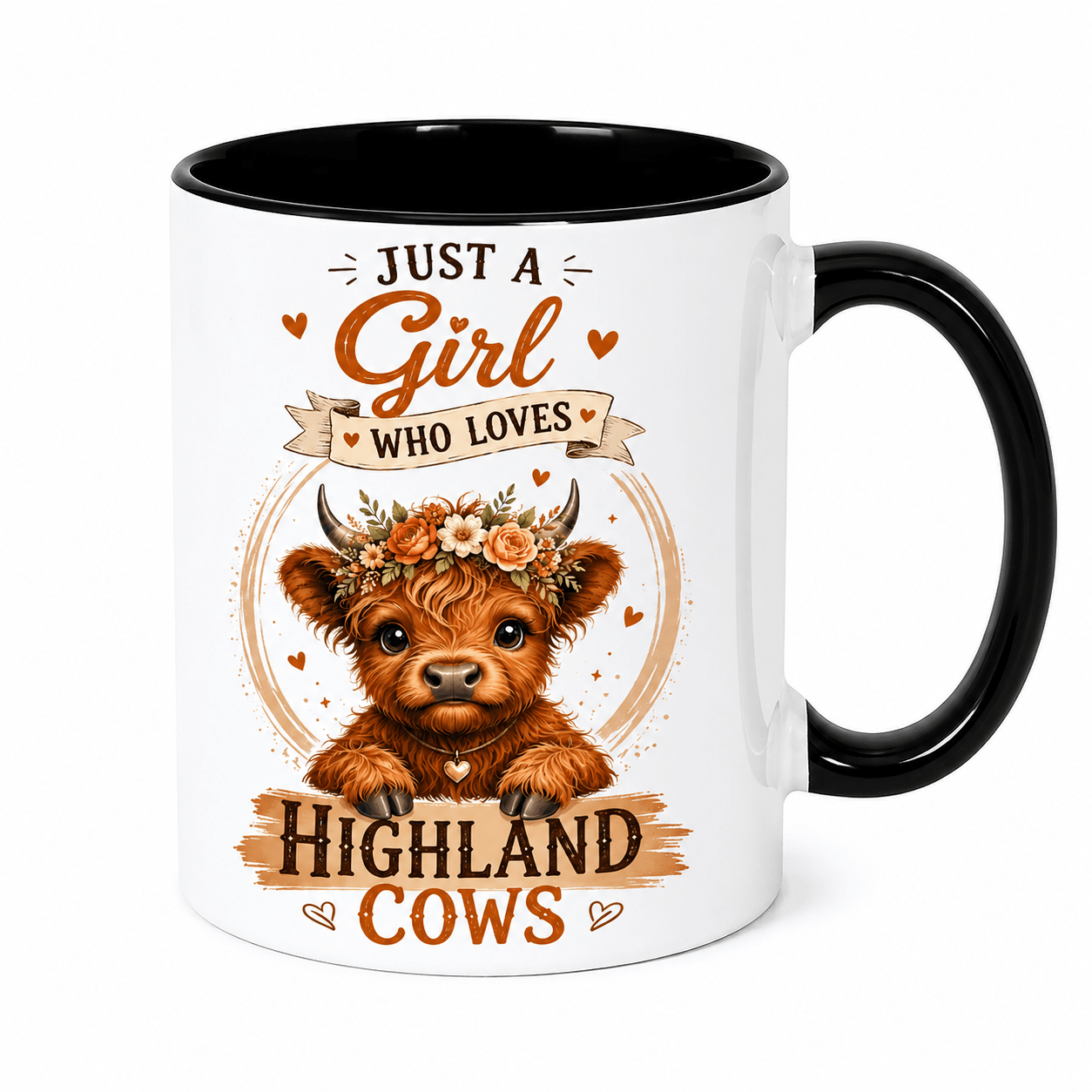 TEMU Who Highland Cows Mug - Cute Cow Design 11oz Black Inner & Black Handle Coffee Cup Farm Animal Ceramic Tea Mug For Women And Girls Unique