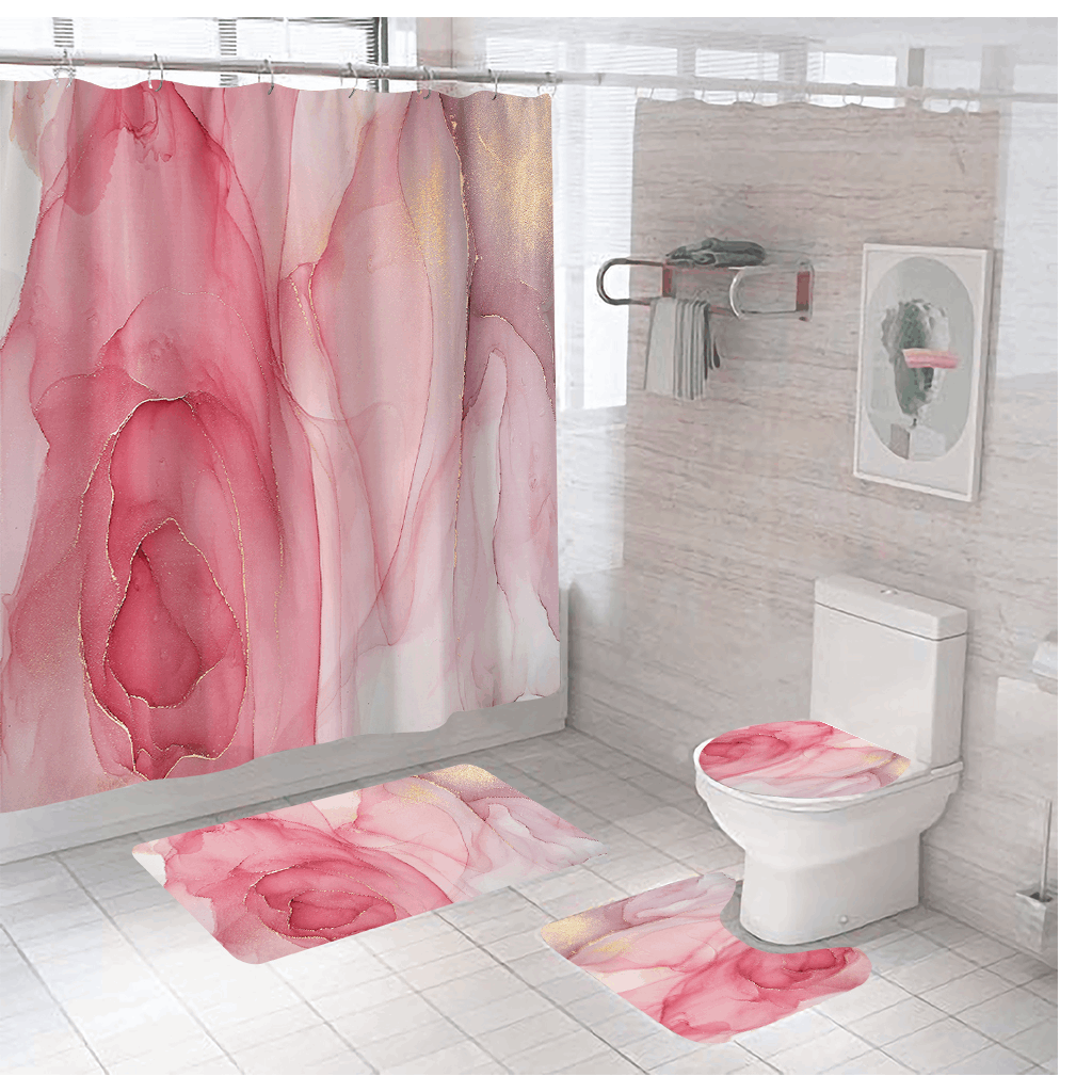 4pcs ORGA Marble Pink Bath Shower Curtains & Mat Set