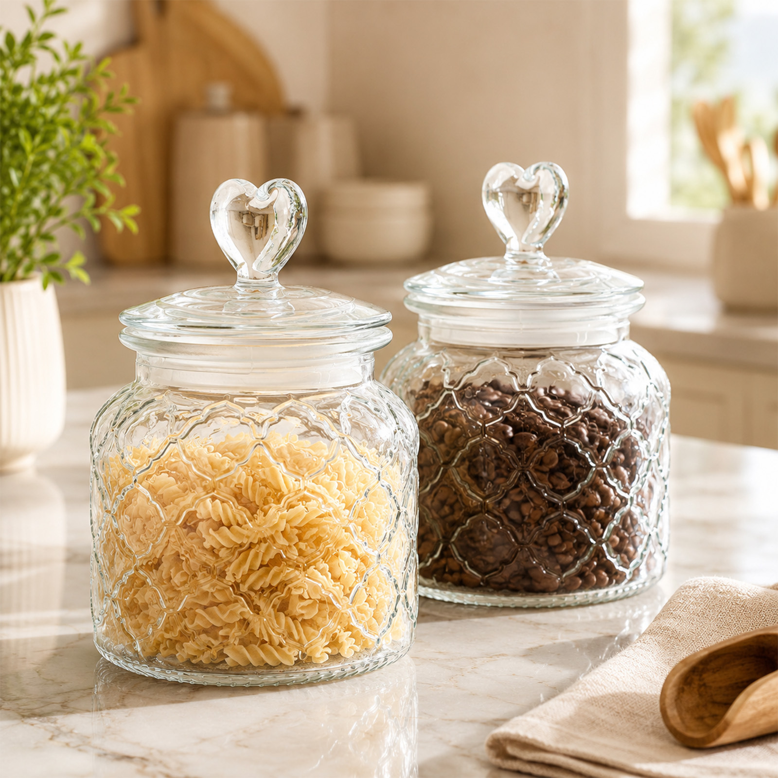 TEMU 2 Pack Airtight Glass Jars With Heart Lid Cookie Candy Storage Container