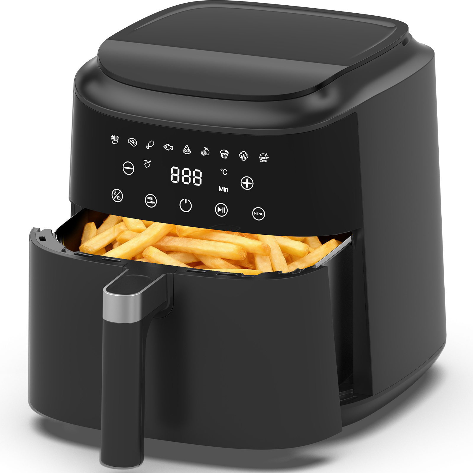 Image of 6l Xl Hot Air Fryer With Shake Reminder Function, Digital Led Touchscreen Air Fryer With Metal Inner Walls, 9-in-1, Recipe Book, 1650 W, Dishwasher Safe, Black