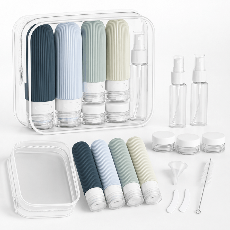 TEMU Set da 16 pezzi con sacchetto per il confezionamento, contenitori cosmetici da viaggio in silicone, a di perdite per shampoo e , approvati dalla