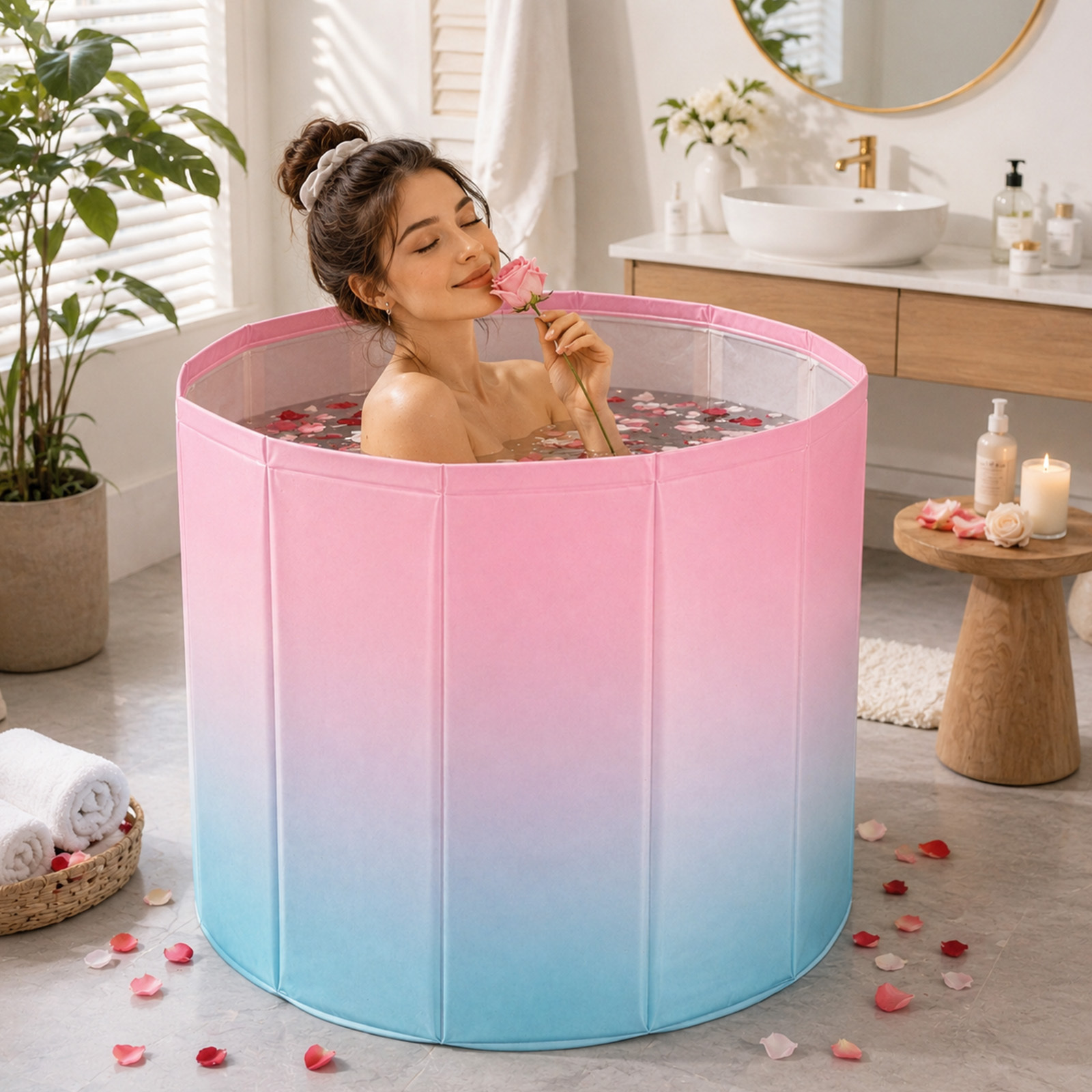 Foldable Bathtub 66.5x70cm, Portable Ice Bath Tub