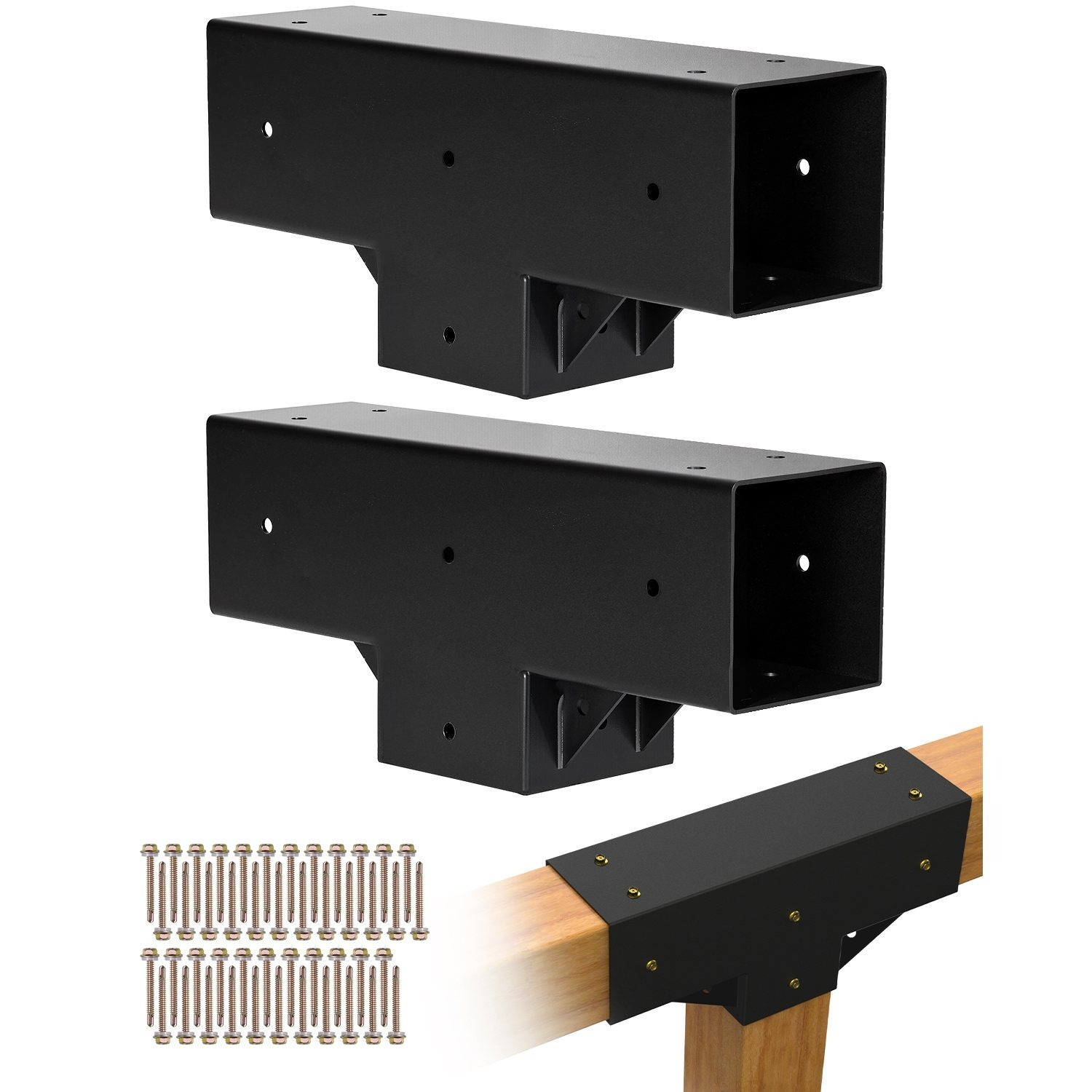 Image of Vevor Pergola Kit 2-pack, T-shaped 4x4 (actual 3.5x3.5 Inch), 3-way Pergola Brackets Diy Woodworking Gazebo Bracket Kit With Screws For 3.5x3.5 Inch Wood Beams In Actual Size For Outdoor Party Banquet