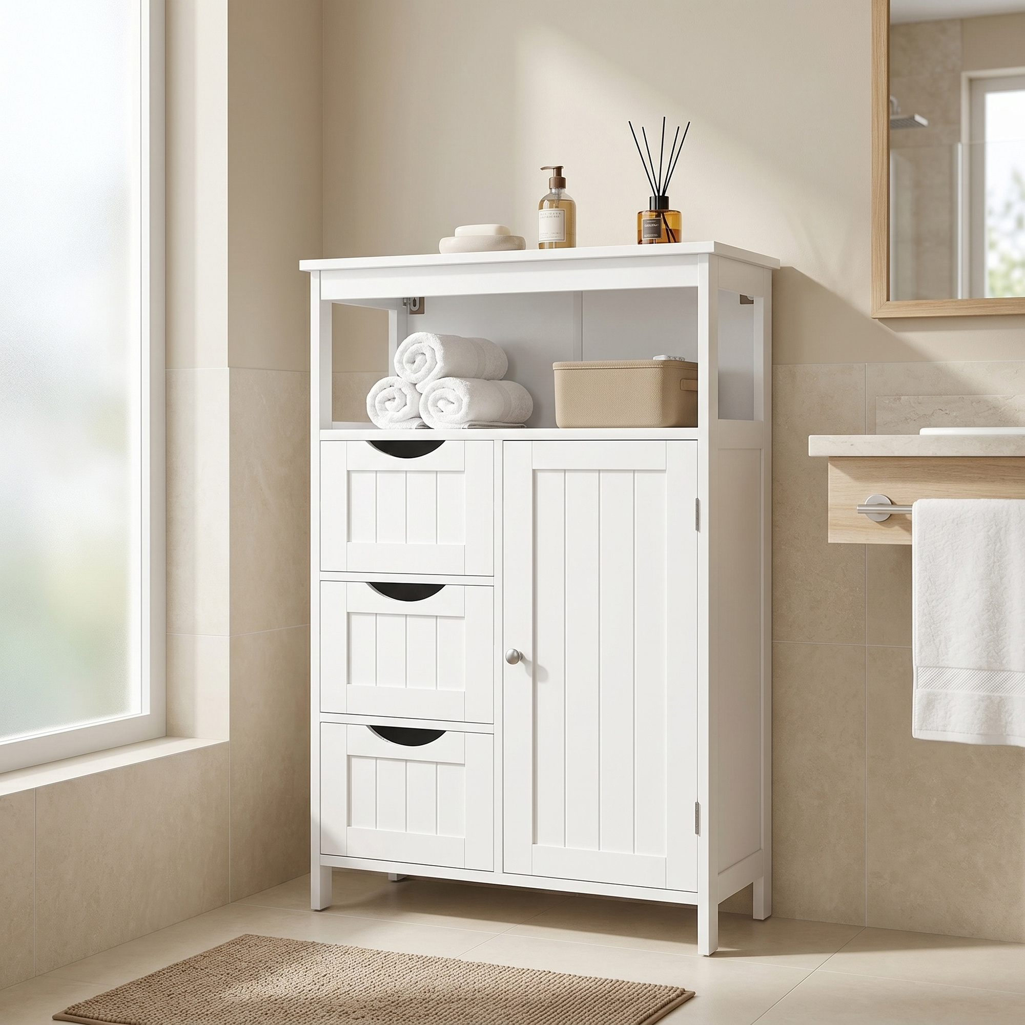 TEMU Bathroom Cabinet With 3 Drawers And 1 Door Space-saving 60 X 30 X 80 Cm White