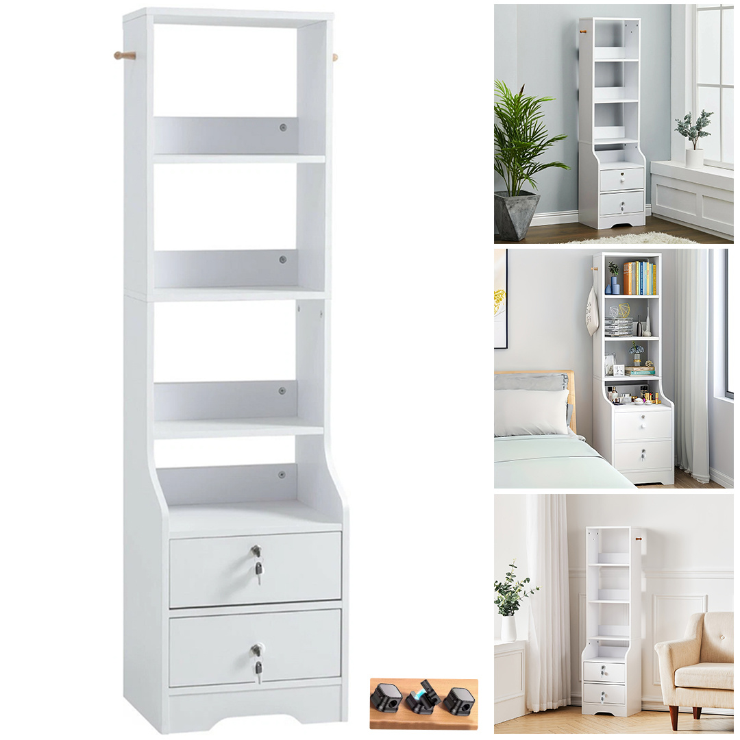 TEMU Wooden 4-tier Bedside Cabinet With 2-drawer Nightstand For Bedroom, Living Room, Serving As A Shelf And Bookcase, Storage Rack For Books, Photos