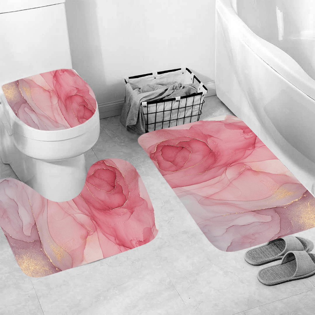 4pcs ORGA Marble Pink Bath Shower Curtains & Mat Set