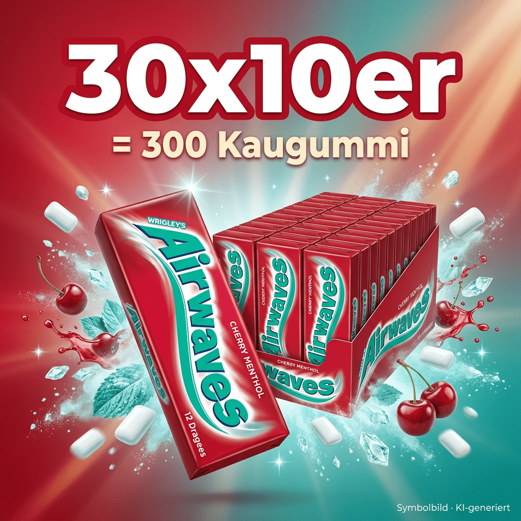 Image of Wrigley's Airwaves Cherry Menthol 30x 10-packs = 300pcs Of Chewing Gum, Best Before 23.11.2026
