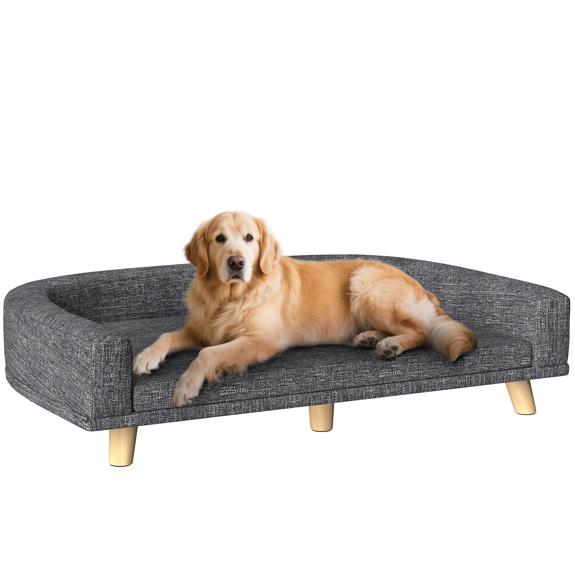 TEMU Canapé Chien, Lit pour Chien avec Coussin Déhoussable et Housse Lavable, Design Scandinave en Tissu Polyester avec Pieds en Bois, 98 x 67 x 25